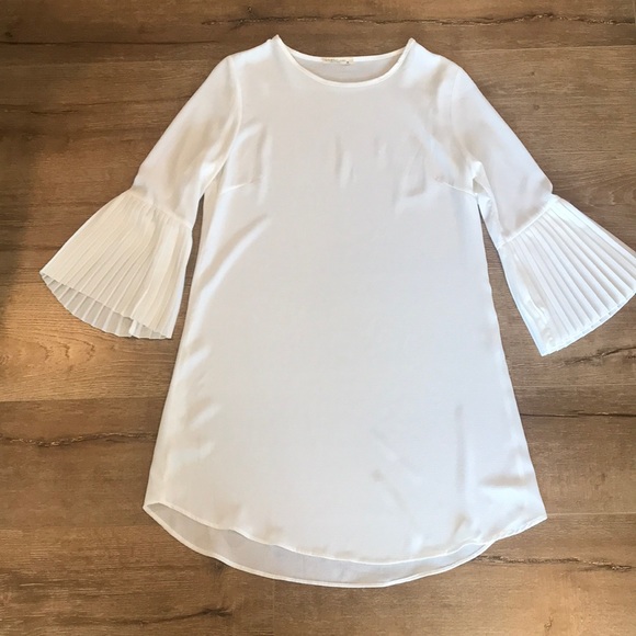White sheer, elegant crepe chiffon mini dress, med. (38 in euro size) NWOT - Picture 1 of 4